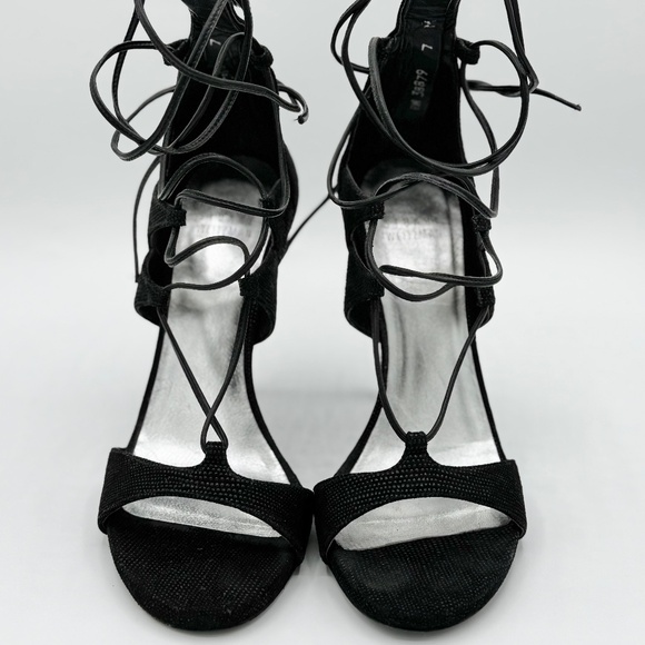 Stuart Weitzman "Legwrap Goose Bump" Black Stiletto Heels US 7 - Picture 3 of 12
